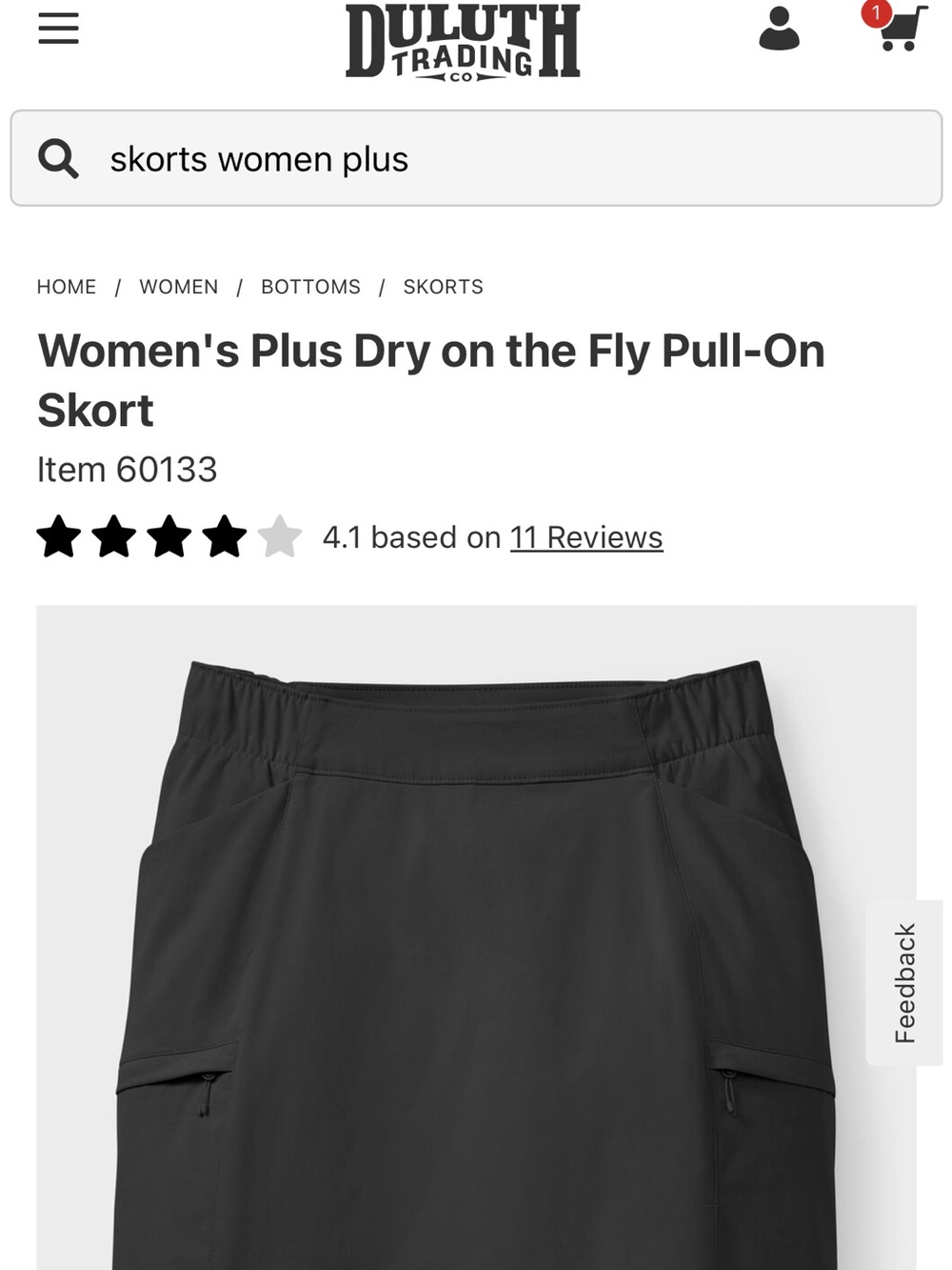 Duluth Trading Co Black Women's Dry-On-The-Fly Pull-On Skort